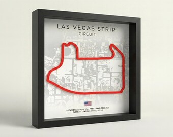 Arte mural 3D del circuito de Fórmula 1 de Las Vegas Strip – Póster enmarcado de la pista de F1 – Decoración de automovilismo – Regalos de F1 para aficionados