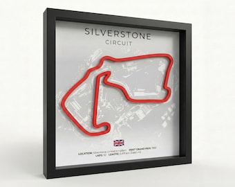Arte mural 3D del circuito de Fórmula 1 de Silverstone – Póster enmarcado de la pista de F1 – Decoración de automovilismo – Regalos de F1 para aficionados