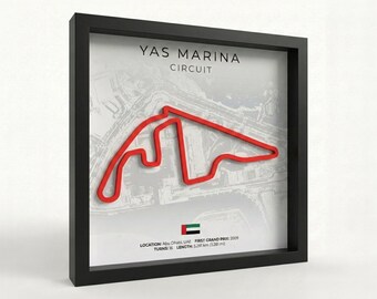 Arte mural 3D del Circuito de Fórmula 1 de Yas Marina – Póster enmarcado de la pista de F1 – Decoración de automovilismo – Regalos de F1 para aficionados