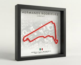 Arte mural 3D del Circuito de Fórmula 1 Hermanos Rodríguez – Póster enmarcado de la pista de F1 – Decoración de automovilismo – Regalos de F1 para aficionados
