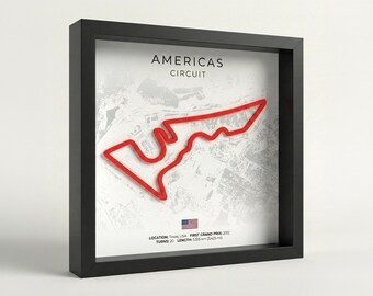 Arte mural 3D del Circuito de Fórmula 1 de las Américas – Póster enmarcado de la pista de F1 – Decoración de automovilismo – Regalos de F1 para aficionados