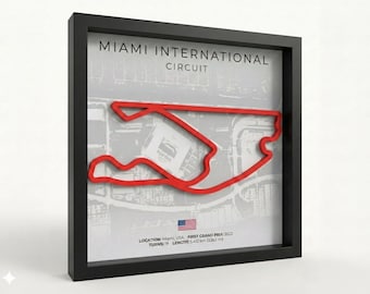 Arte mural 3D del Circuito Internacional de Fórmula 1 de Miami – Póster enmarcado de la pista de F1 – Decoración de automovilismo – Regalos de F1 para aficionados