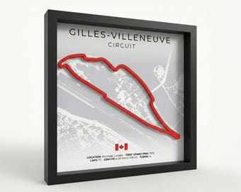 Arte mural 3D del circuito Gilles-Villeneuve de Fórmula 1 – Póster enmarcado de la pista de F1 – Decoración de automovilismo – Regalos de F1 para aficionados