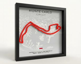 Arte mural 3D del Circuito de Fórmula 1 de Montecarlo – Póster enmarcado de la pista de F1 – Decoración de automovilismo – Regalos de F1 para aficionados