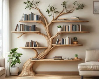 Handmade Tree Bookshelf, Rustic Branch Bookcase, Farmhouse Library Decor