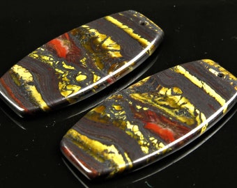 39mm x 15.5mm x 2.7mm Beautiful Tiger Iron Tiger Eye Earring Pair Pendants C1608