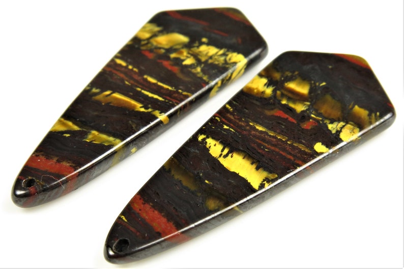39mm x 15.5mm x 2.7mm Beautiful Tiger Iron Tiger Eye Earring Pair Pendants C1608