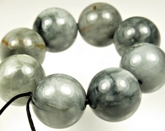 SALE (5% off) ~ was 12.63 ~ Chatoyant Natural Genuine Grey Hawk's Eye Smooth Round Bead - 12mm - 8 beads - D0035