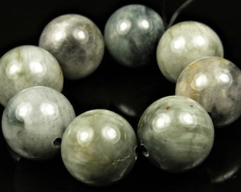 SALE (5% off) ~ was 12.63 ~ Chatoyant Natural Genuine Grey Hawk's Eye Smooth Round Bead - 12mm - 8 beads - D0036