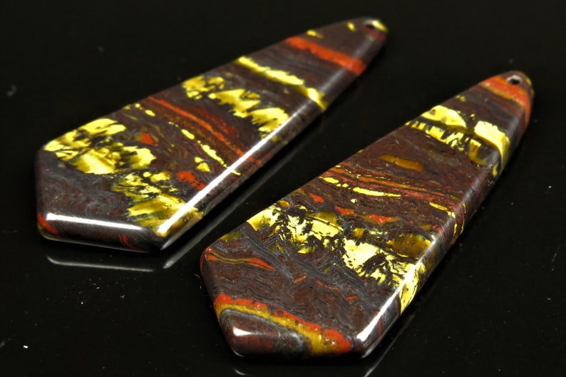 39mm x 15.5mm x 2.7mm Beautiful Tiger Iron Tiger Eye Earring Pair Pendants C1608