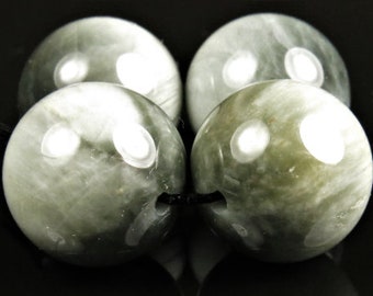 SALE (10% off) ~ was 9.72 ~ Chatoyant Natural Genuine Grey Hawk's Eye Large Round Bead - 14mm - 4 beads - D0053