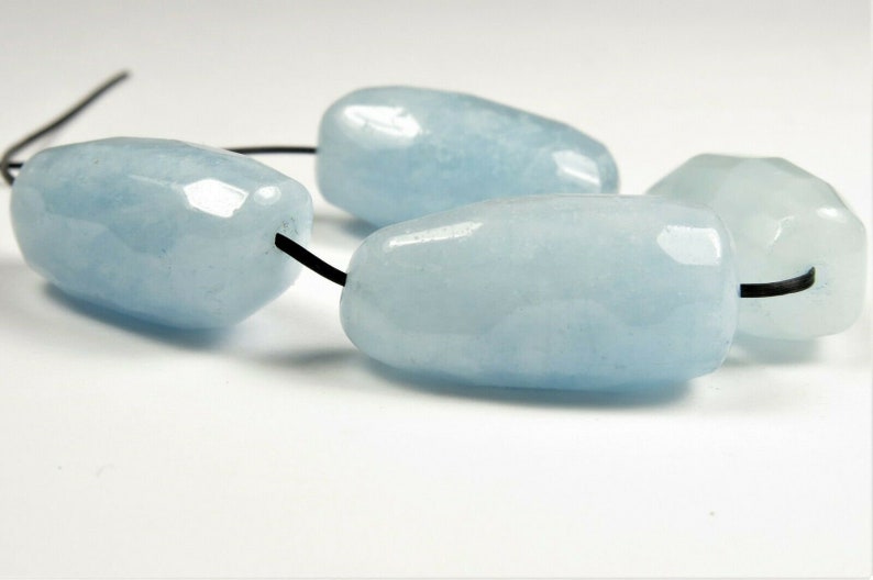 SALE 21.5~23mm C3265 ~ was 22.44 ~ Gemmy Quality Natural Aquamarine Faceted Freeform Tube Bead 10/% off bead length - 4 beads