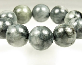 SALE (5% off) ~ was 15.78 ~ Chatoyant Natural Genuine Grey Hawk's Eye Smooth Round Bead - 12mm - 10 beads - D0037