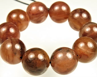 Beautiful ~ Natural Red Phantom Quartz Round Bead from Madagascar - 10.5 mm - 10 beads - C5886