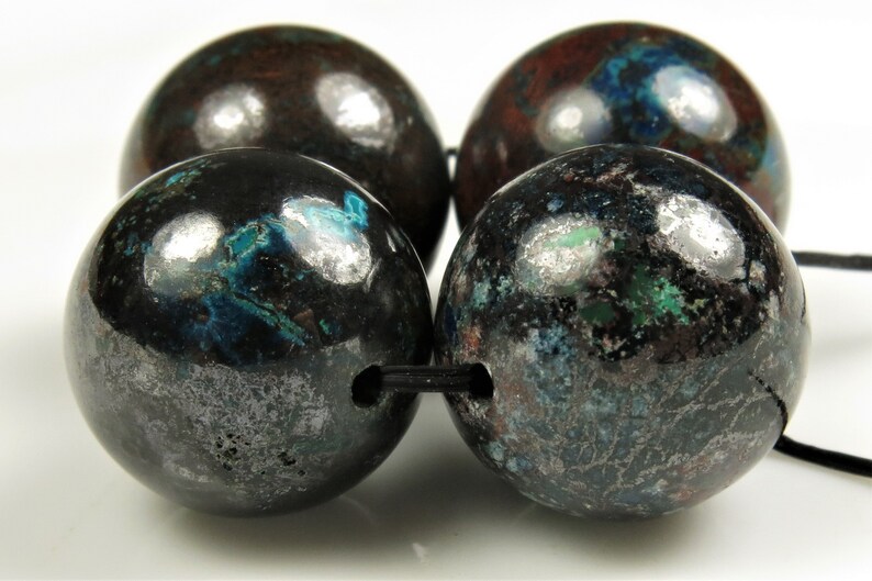 Very Unique /& Rare ~ Iron Chrysocolla Large Round Bead from Congo ~ 14mm ~ 4 beads ~ C2202