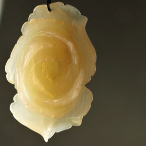 Majestic & Magnificent ~ Hand Carved Larve Peony Flower Chalcedony Pendant - 56 mm x 36 mm x 19.5 mm - C4793
