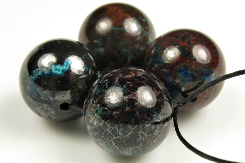 Very Unique /& Rare ~ Iron Chrysocolla Large Round Bead from Congo ~ 14mm ~ 4 beads ~ C2202