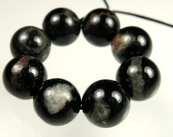 The LAST strands ~ SALE (15% off) ~ was 13.45 ~ Natural Black Tourmaline with White Quartz Round Bead ~ 10.5mm ~ 8 beads ~ D0026