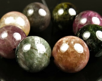 High Grade ~ So Beautiful High Quality Multi-Color Natural Genuine Tourmaline Round Bead ~ 10mm ~ 8 beads ~ C5617