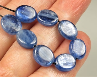 Premium Quality Silvery Blue Kyanite Small Oval Bead - 10mm x 8mm - 8 beads - C5583