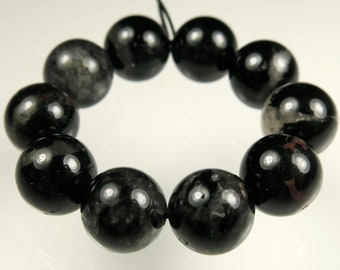 The LAST strands ~ SALE (15% off) ~ was 16.82 ~ Natural Black Tourmaline with White Quartz Round Bead ~ 10.5mm ~ 10 beads ~ D0025