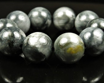 SALE (5% off) ~ was 15.78 ~ Chatoyant Natural Genuine Grey Hawk's Eye Smooth Round Bead - 12mm - 10 beads - D0038