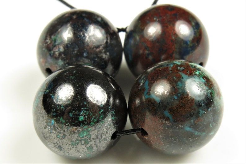 Very Unique /& Rare ~ Iron Chrysocolla Large Round Bead from Congo ~ 14mm ~ 4 beads ~ C2202