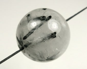 SALE (10% off) ~ was 9.99 ~ Clear Black Tourmaline in Quartz Large Round Bead ~ 19mm ~ D0015