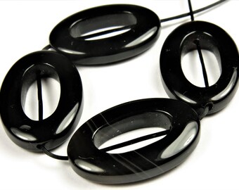 Quality Permanently Dyed Black Agate Onyx Small Oval Ring ~ 22mm x 15mm x 4mm~ 4 beads ~ C2826