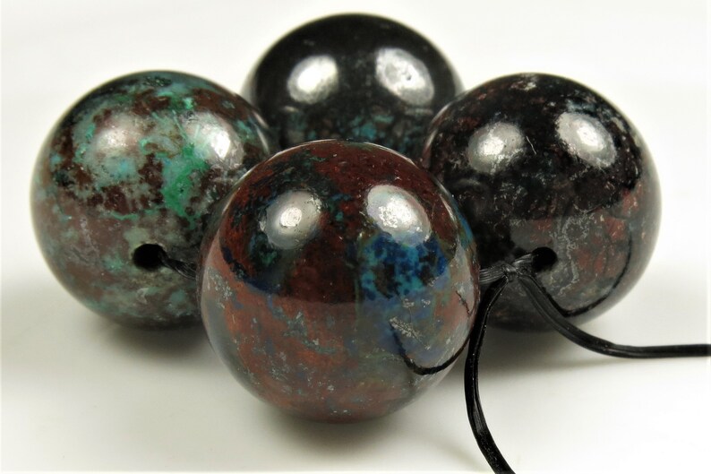 Very Unique /& Rare ~ Iron Chrysocolla Large Round Bead from Congo ~ 14mm ~ 4 beads ~ C2202