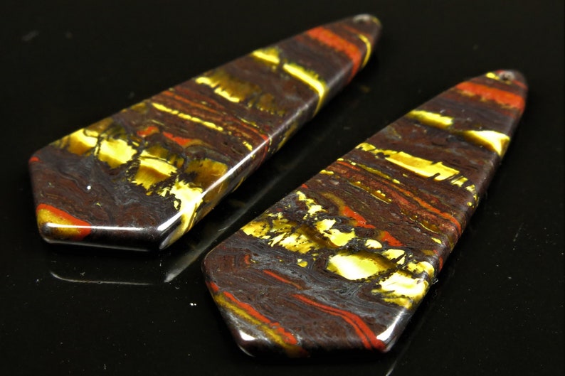 39mm x 15.5mm x 2.7mm Beautiful Tiger Iron Tiger Eye Earring Pair Pendants C1608