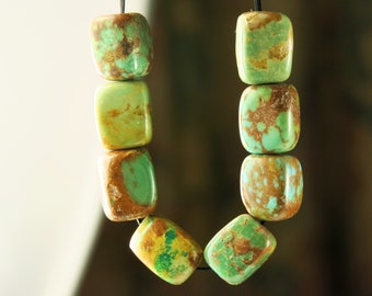 So Beautiful Green & Blue ~ Natural Genuine Arizona Turquoise Rectangular Cubic Nugget Bead - 10mm x 8mm - 8 beads - D0034