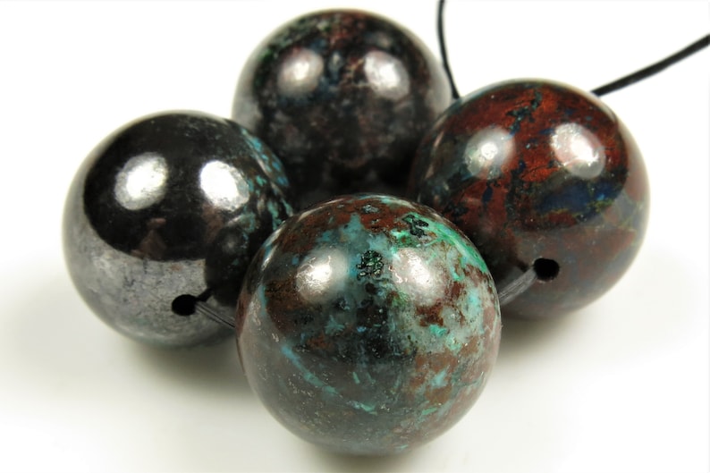 Very Unique /& Rare ~ Iron Chrysocolla Large Round Bead from Congo ~ 14mm ~ 4 beads ~ C2202