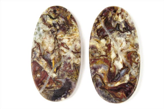 39mm x 15.5mm x 2.7mm Beautiful Tiger Iron Tiger Eye Earring Pair Pendants C1608