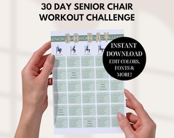 Desafío de 30 días de entrenamiento en silla para personas mayores / Póster de entrenamiento en silla para personas mayores / Ejercicios sentados para personas mayores y principiantes / Ejercicios de cuerpo completo para personas mayores