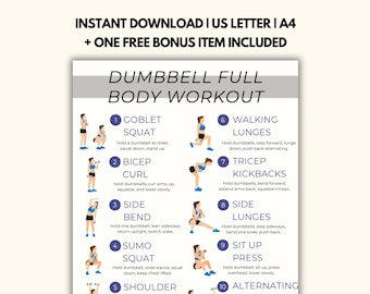 Dumbbell Full Body Workout Plan Printable | Home Workout Tracker And Planner | Dumbbell Exercises PDF | Fitness Guide Poster