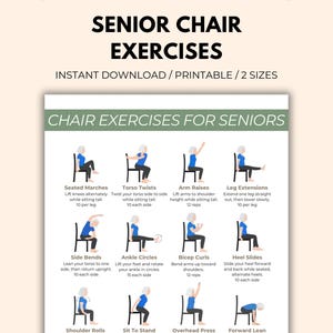 Chair Exercises For Seniors Printable | Gentle Workout Chart | Seated Chair Exercises Poster | Low Impact Full Body Routine