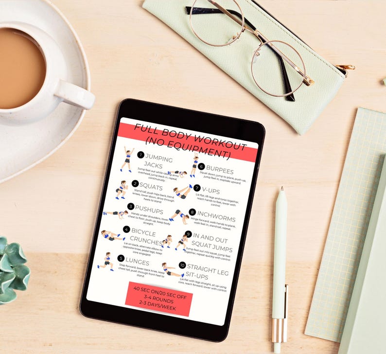 Home Workout Plan.pdf Full Body No Equipment Home Workout Plan Printable | Home Workout ...