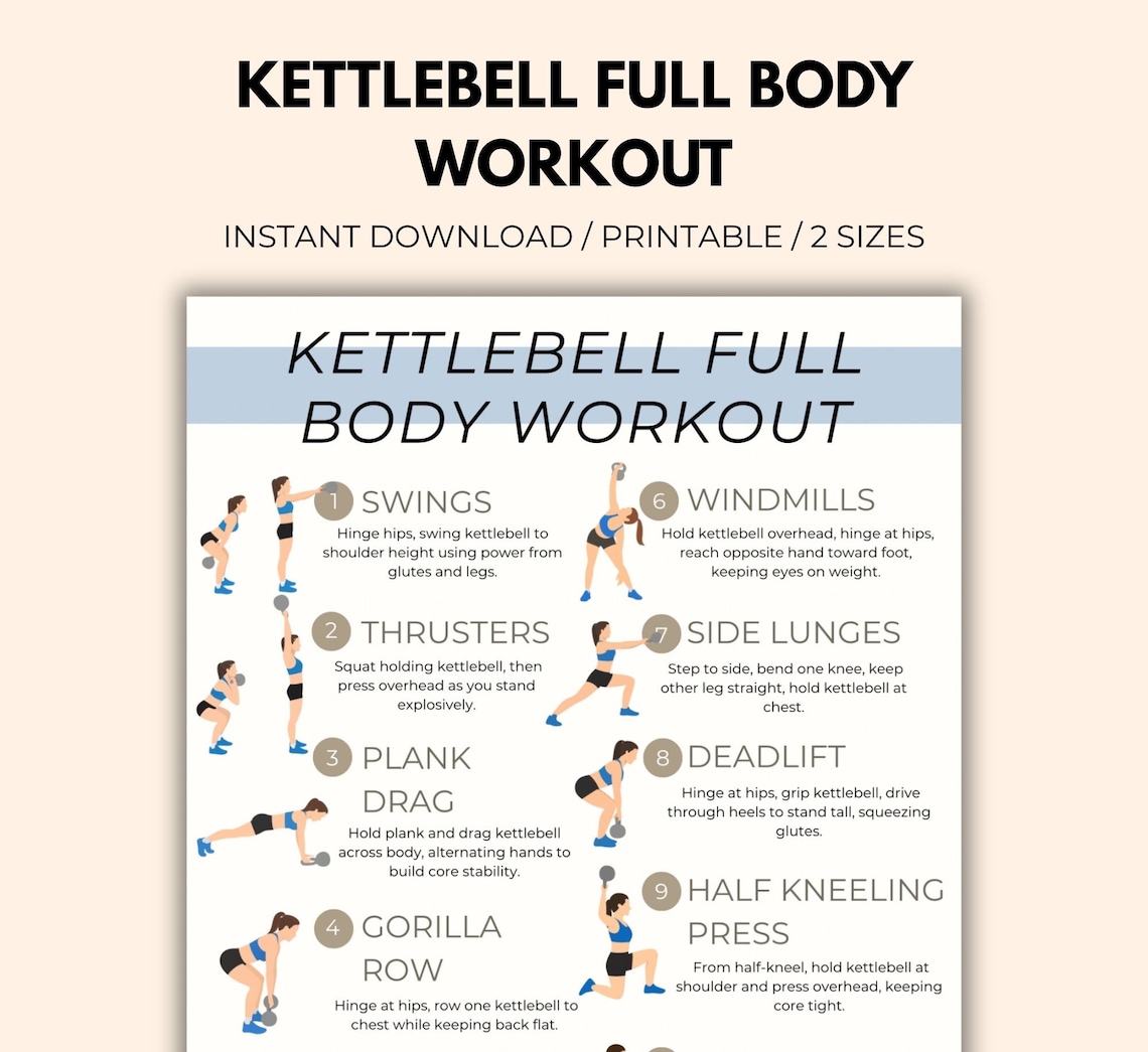 Kettlebell Full Body Workout Plan Printable | Home Workout Tracker and