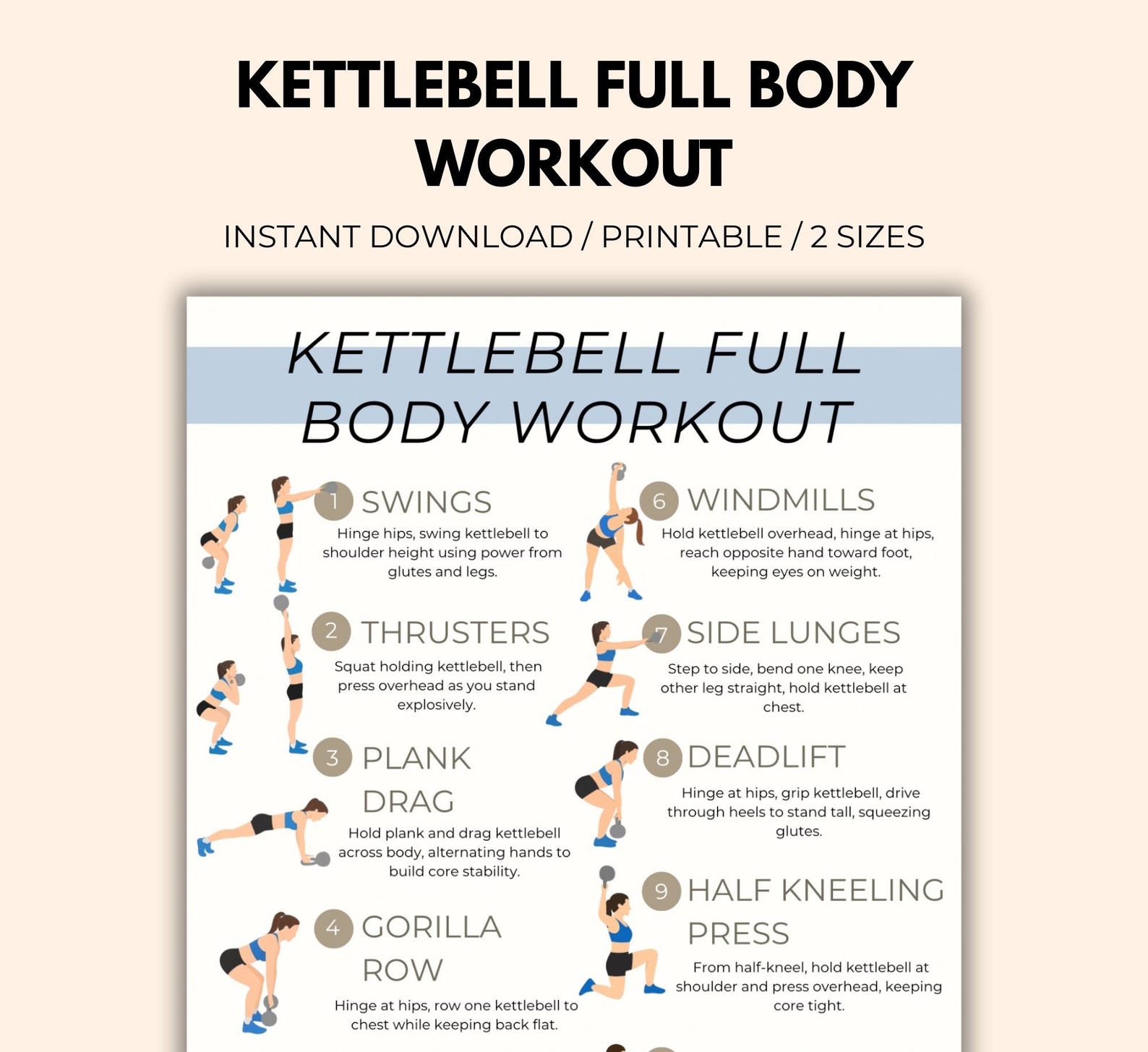 Kettlebell Program.pdf Kettlebell Full Body Workout Plan Printable | Home Workout Tracker and ...