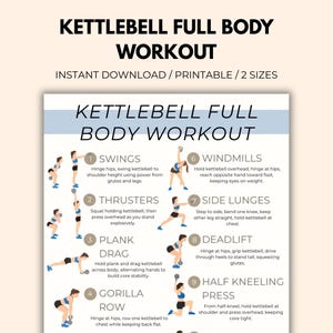 Kettlebell Ganzkörper Workout Plan Printable | Workout-Tracker und Planer für zu Hause | Kettlebell Übungen PDF | Fitness-Guide Poster