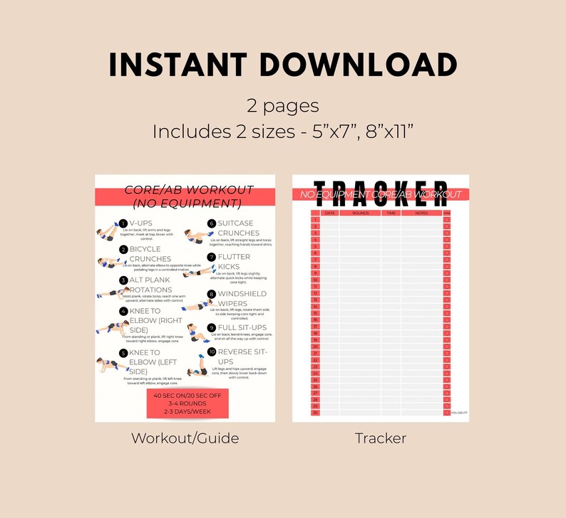 Core & Abs No Equipment Home Workout Plan Printable | Home Workout ...