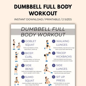 Dumbbell Full Body Workout Plan Printable | Home Workout Tracker And Planner | Dumbbell Exercises PDF | Fitness Guide Poster