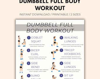 Dumbbell Ganzkörper Workout Plan Printable | Workout-Tracker und Planer für zu Hause | Hantelübungen PDF | Fitness-Guide Poster