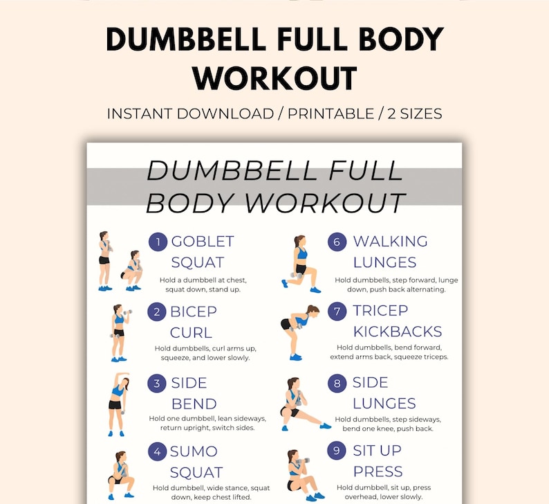 Dumbbell Full Body Workout Plan Printable | Home Workout Tracker and ...