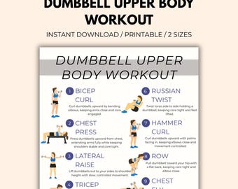 Dumbbell Oberkörper Workout Plan Printable | Workout-Tracker und Planer für zu Hause | Hantelübungen PDF | Fitness-Guide Poster