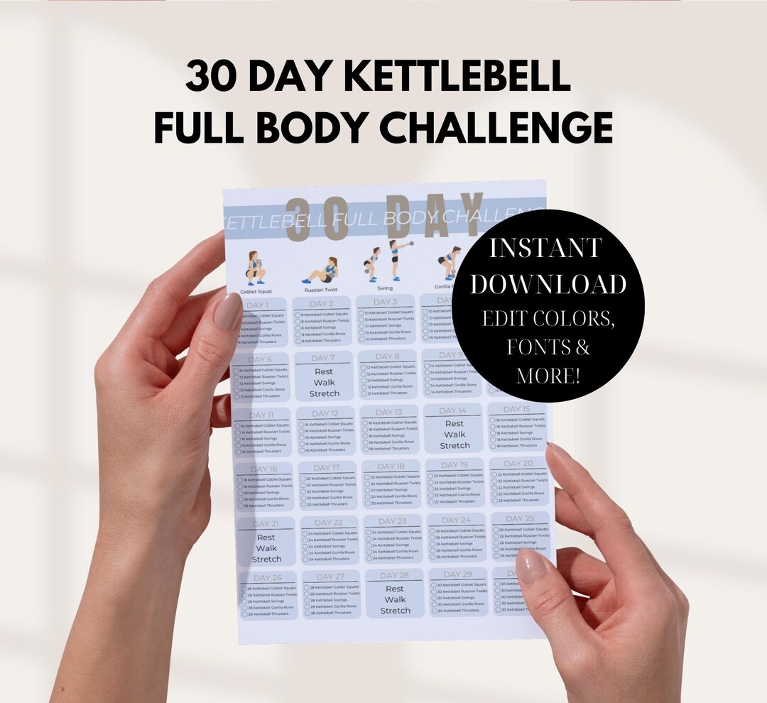 30 Day Kettlebell Full Body Workout Challenge | Printable Kettlebell ...