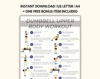 Dumbbell Upper Body Workout Plan Printable | Home Workout Tracker And Planner | Dumbbell Exercises PDF | Fitness Guide Poster