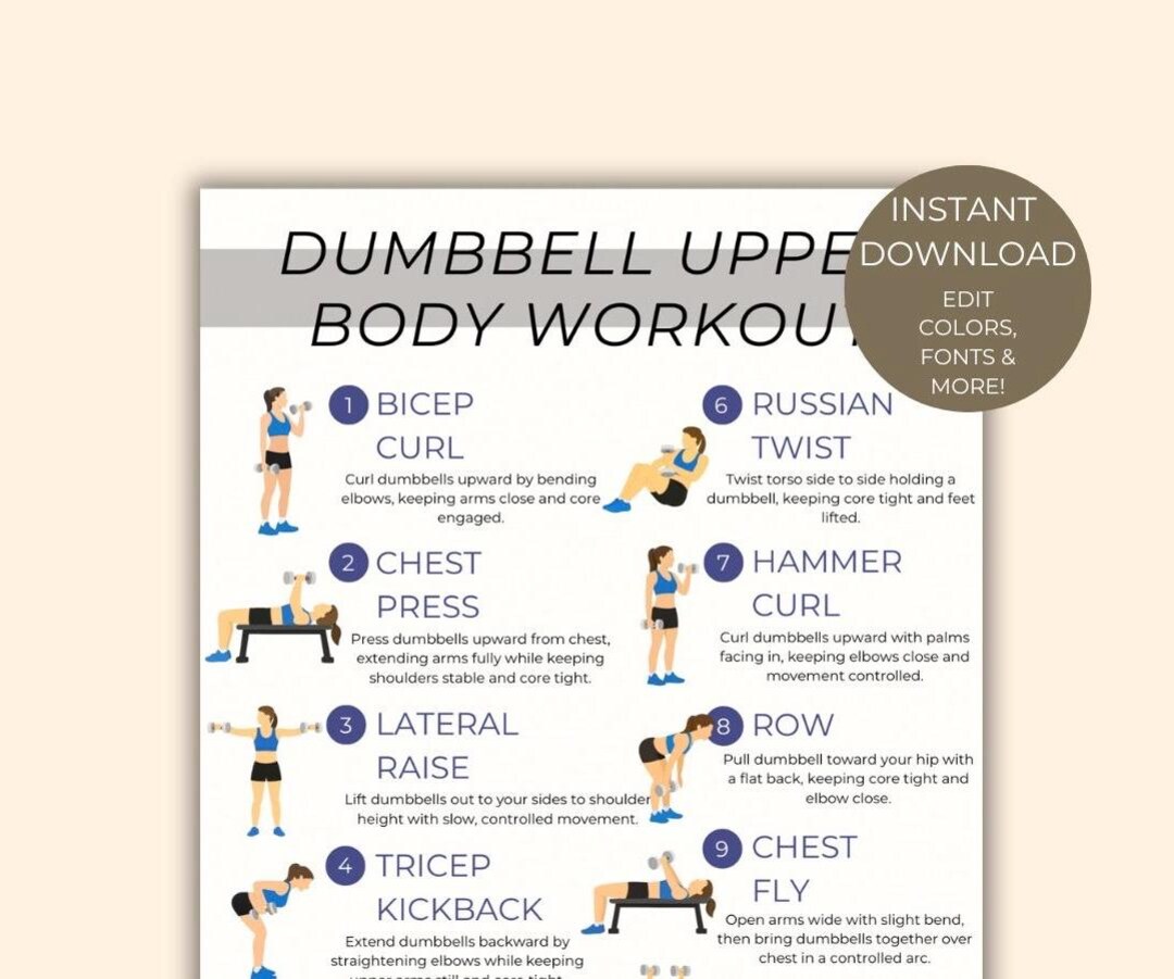 Dumbbell Upper Body Workout Plan Printable | Home Workout Tracker and ...
