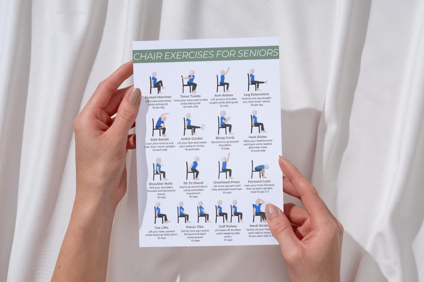 Chair Exercises for Seniors Printable | Gentle Workout Chart | Seated ...